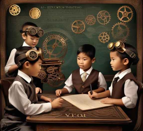 4 children studying on topic sciemce